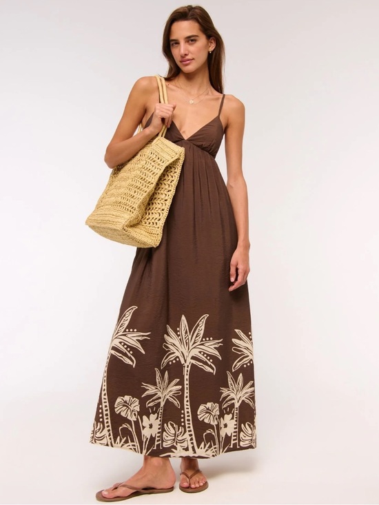 Abercrombie & Fitch Dresses & Skirts - Abercrombie & Fitch Brown Bra Free Clasp Back Flowy Maxi Dress Palm Tree